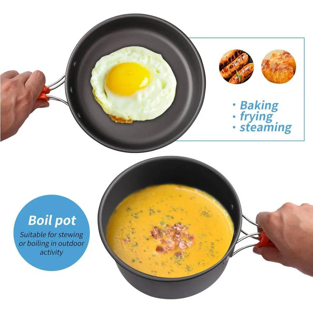Portable Camping Cooking Set – Foldable Non-Stick Outdoor Cookware